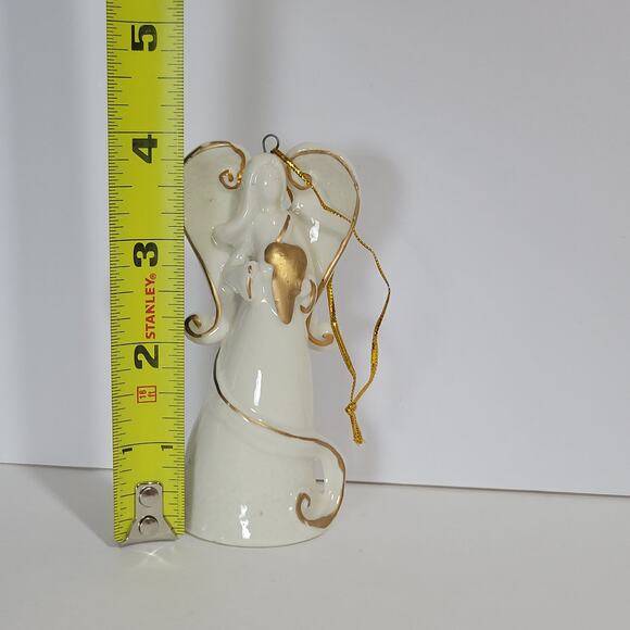 Ceramic Angel with Heart Bell Christmas Ornament - Picture 2 of 4